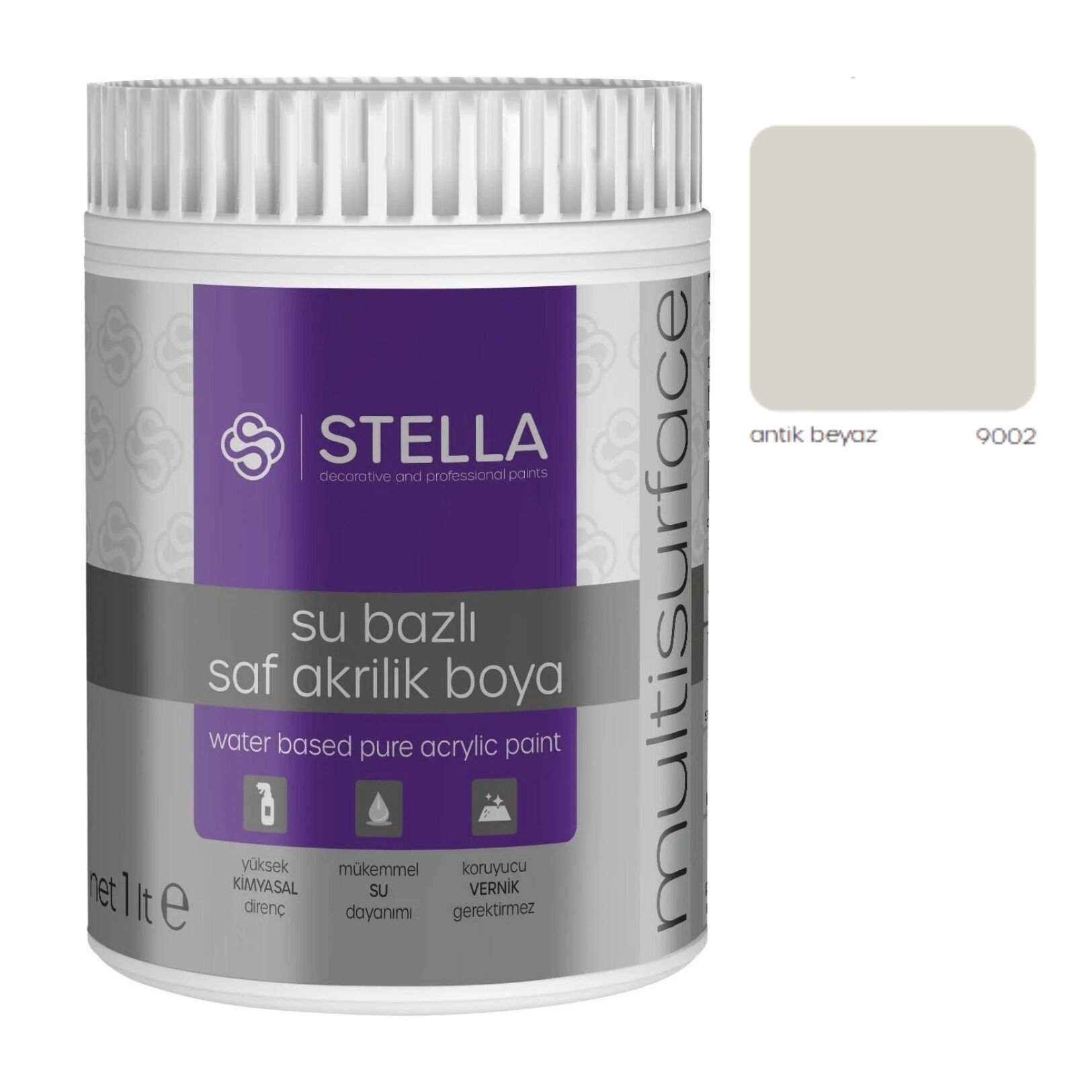 Stella Su Bazlı Saf Akrilik Boya Antik Beyaz 1 Lt