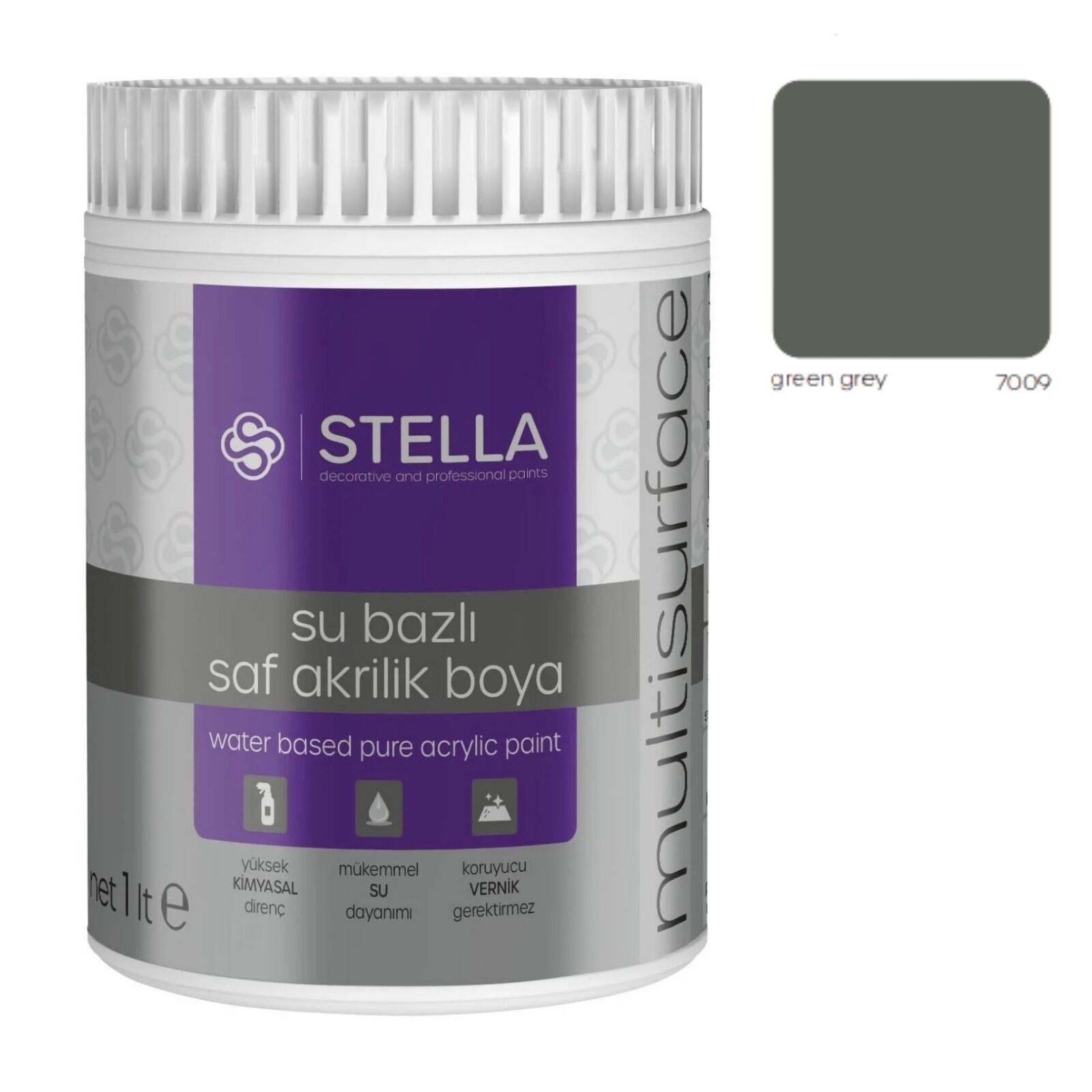 Stella Su Bazlı Saf Akrilik Boya (Green Grey Ral-7009) - 1 Litre