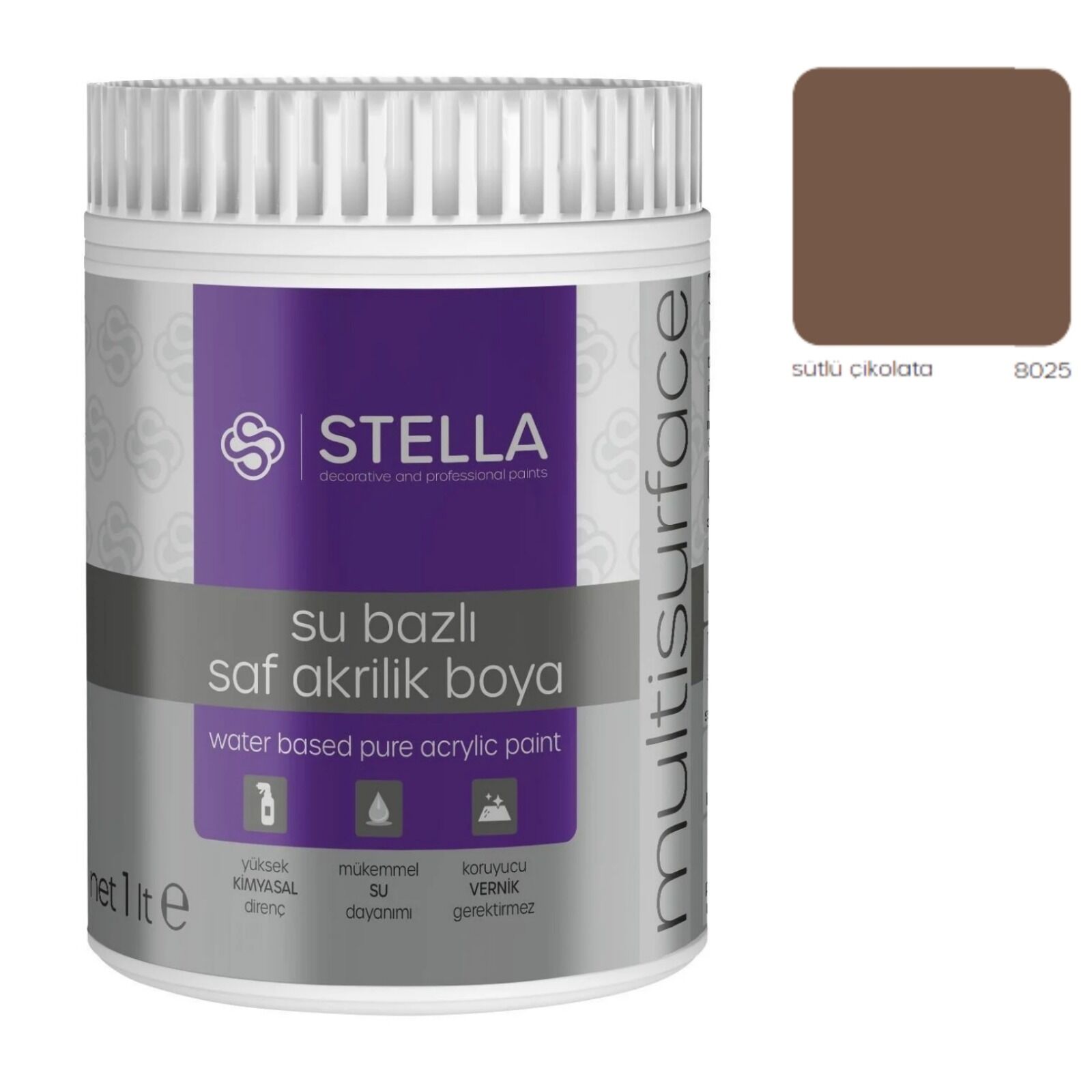 Stella Su Bazlı Saf Akrilik Boya (Sütlü Çikolata Ral-8025) - 1 Litre