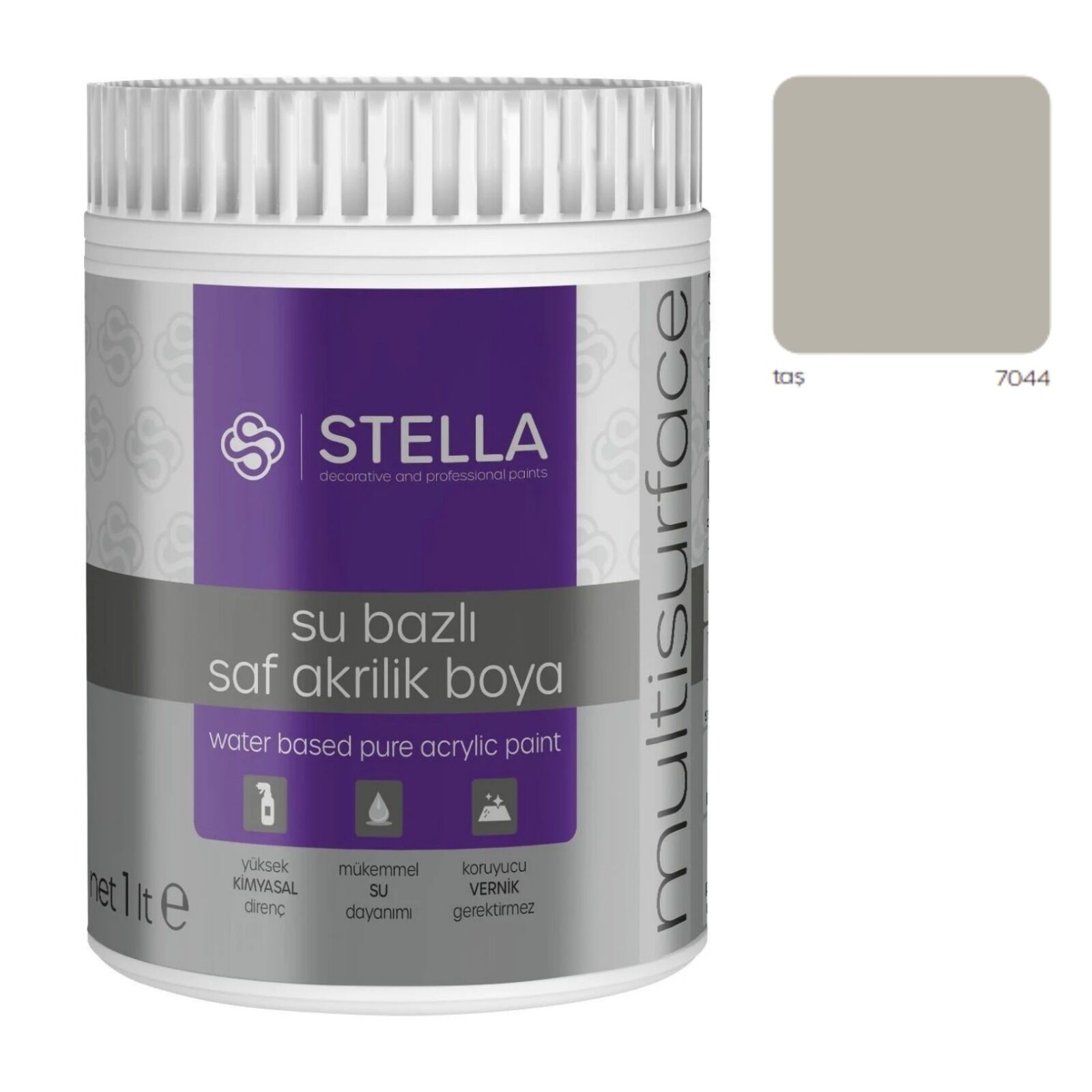 Stella Su Bazlı Saf Akrilik Boya (Taş Ral-7044) - 1 Litre