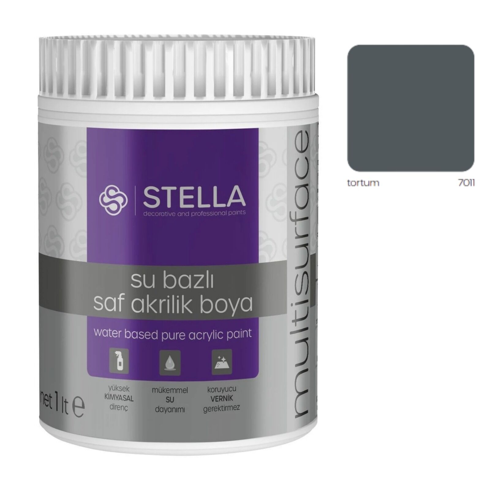 Stella Su Bazlı Saf Akrilik Boya (Tortum Ral-7011) - 1 Litre