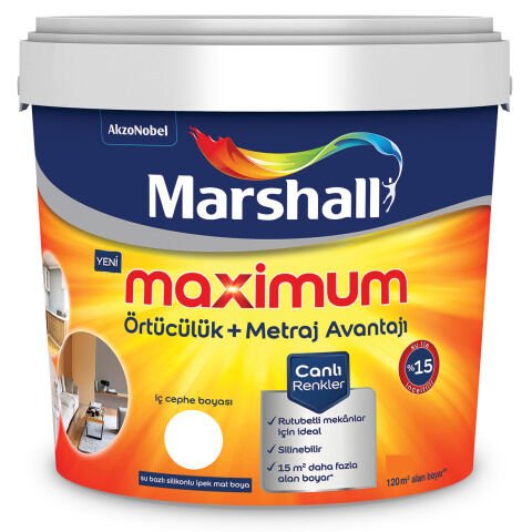 Marshall Maximum Silikonlu İpek Mat 7,5 Lt | İç Cephe Boyası