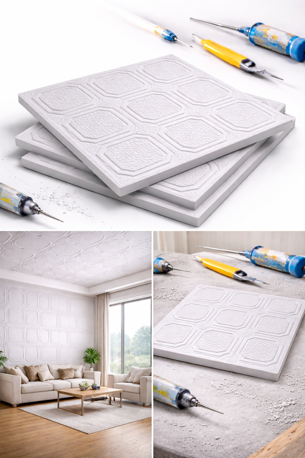 Stella Strafor Tavan Kaplama Desen 2 | 50x50 Dekoratif Panel 1 m² (4 Adet)