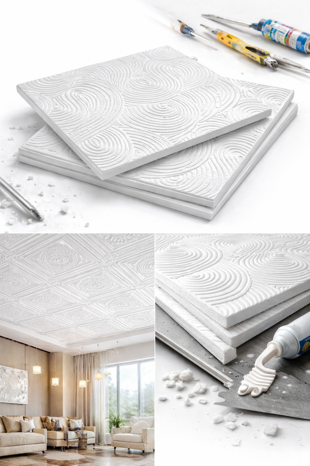 Stella Strafor Tavan Kaplama Desen 3 | 50x50 Dekoratif Panel 1 m² (4 Adet)