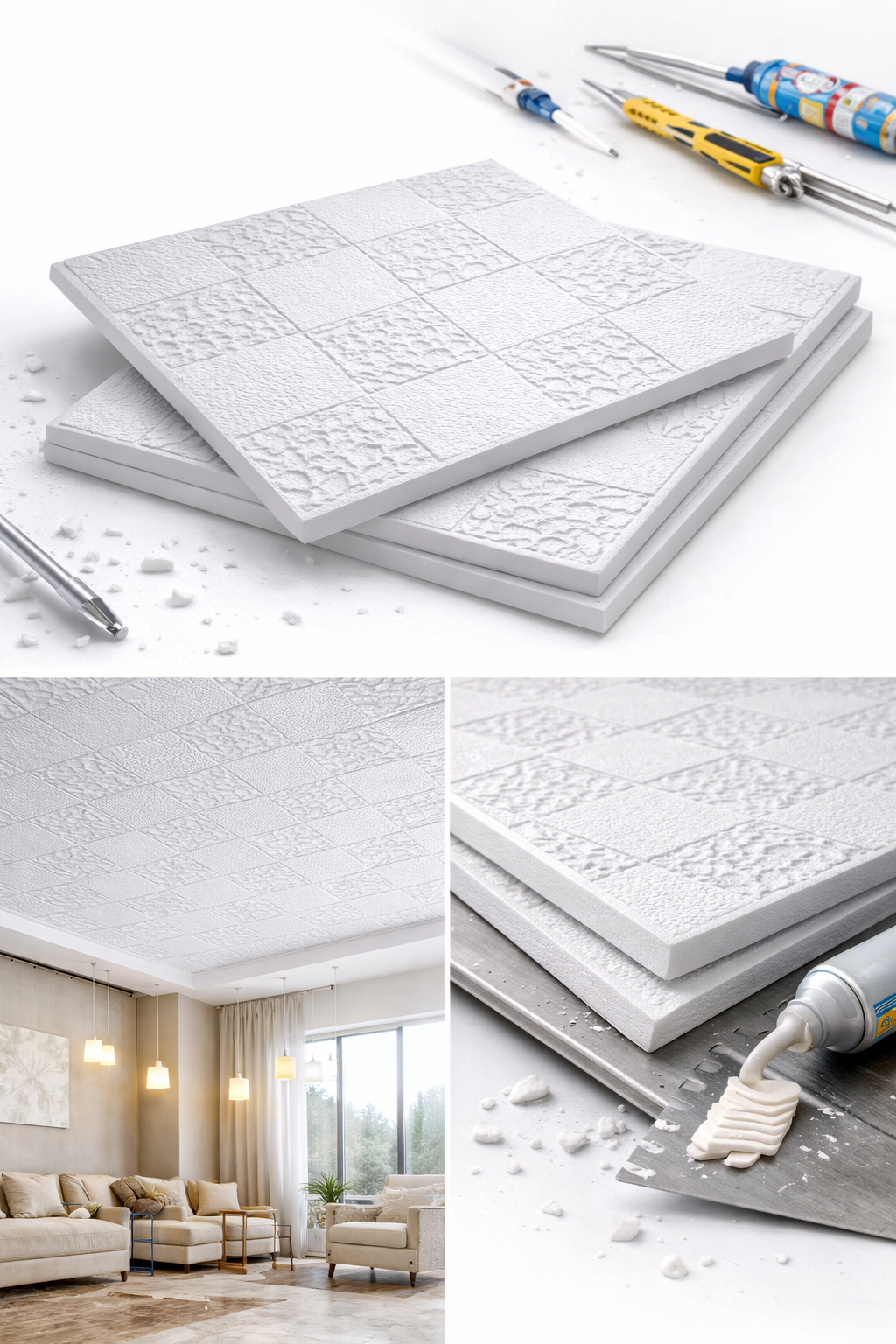 Stella Strafor Tavan Kaplama Desen 8 | 50x50 Dekoratif Panel 1 m² (4 Adet)