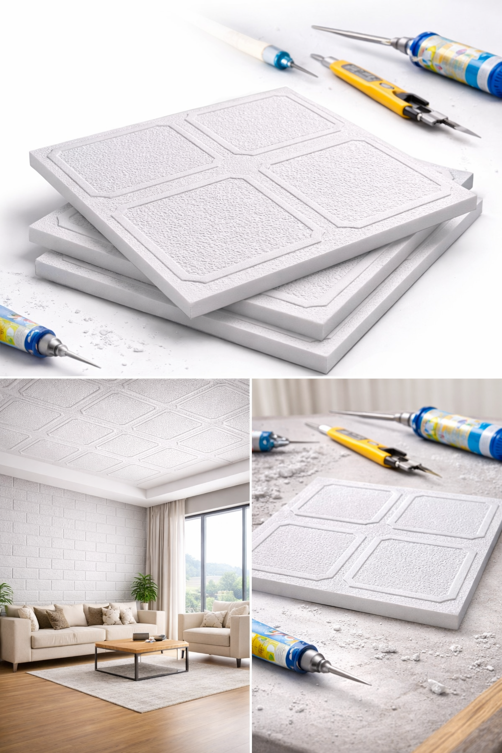 Stella Strafor Tavan Kaplama Desen 9 | 50x50 Dekoratif Panel 1 m² (4 Adet)