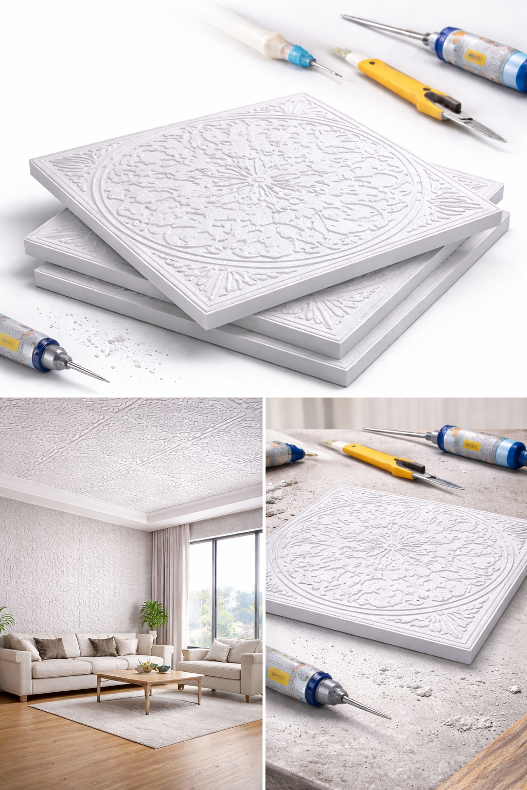 Stella Strafor Tavan Kaplama Desen 10 | 50x50 Dekoratif Panel 1 m² (4 Adet)