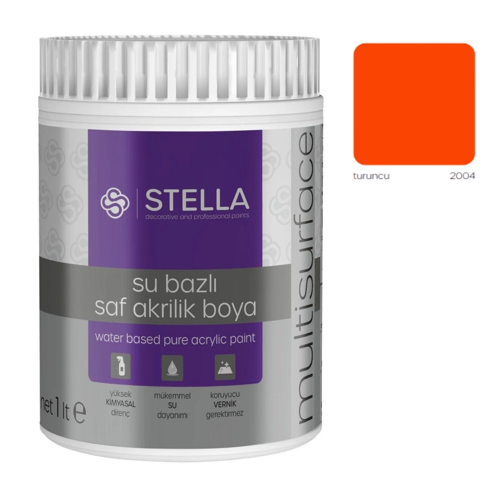 Stella Su Bazlı Saf Akrilik Boya (Turuncu Ral-2004) - 500 ML