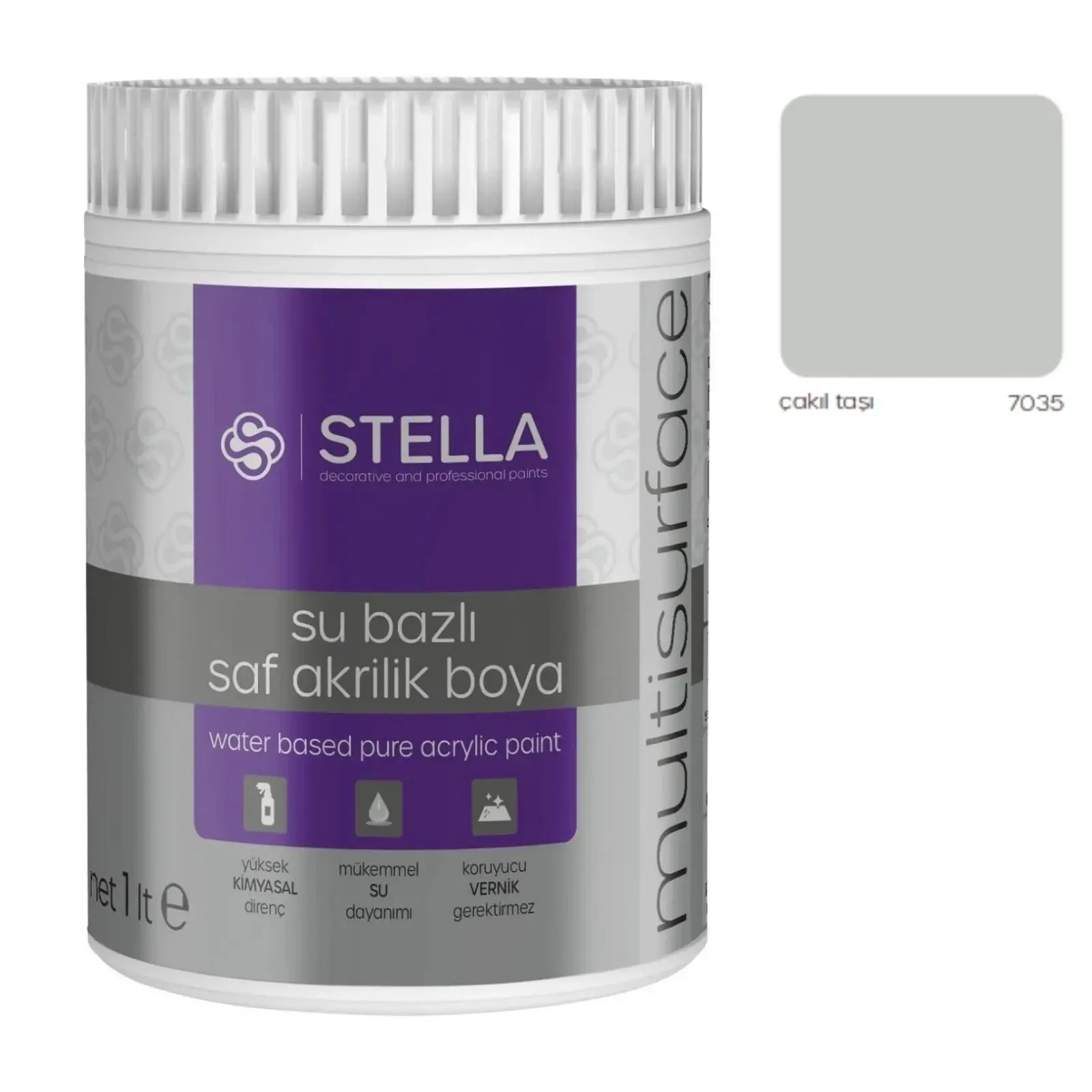 Stella Su Bazlı Saf Akrilik Boya 500 ml Çakıl Taşı RAL-7035