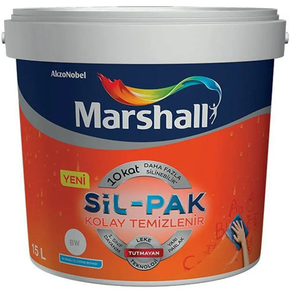 Marshall Sil-Pak Silikonlu Leke Tutmayan Su Bazlı İç Cephe Boyası 15 lt