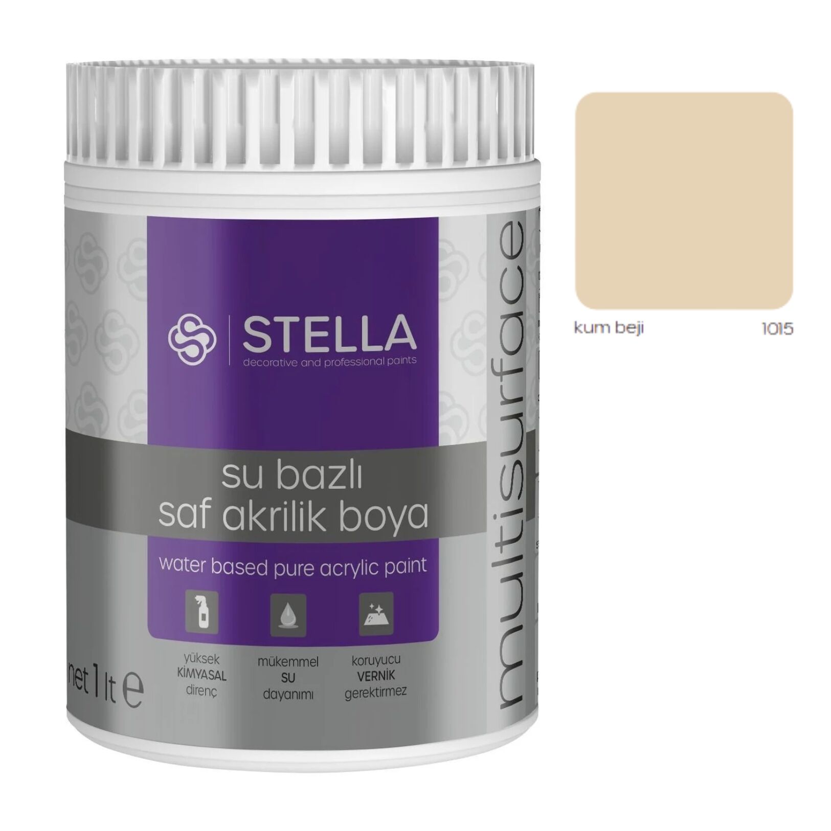 Stella Su Bazlı Saf Akrilik  Boya Kum Beji 1 Lt