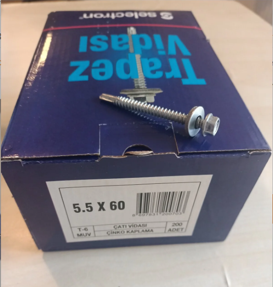 Trapez Vidası Çatı Vidası 5.5x60 | Çinko Kaplama Vida - 200 Adet