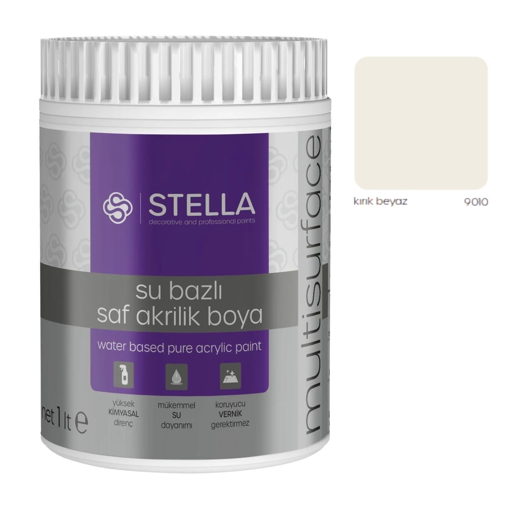 Stella Su Bazlı Saf Akrilik Boya Kırık Beyaz Ral-9010 1 L