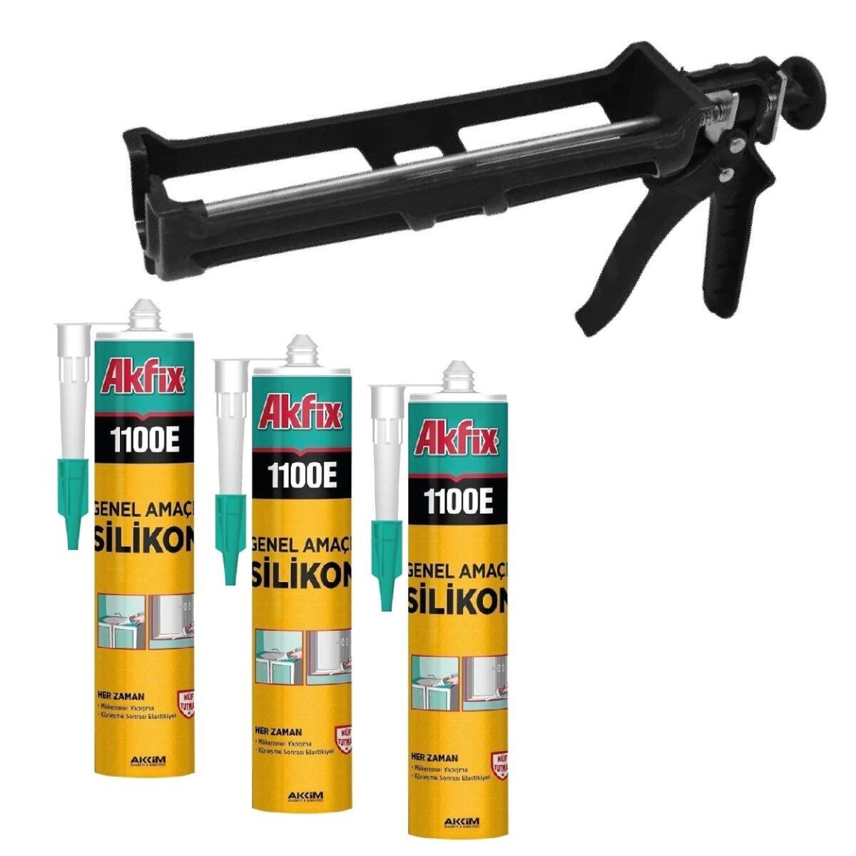 Akfix 1100E Silikon Seti 3 Adet + Silikon Tabancası