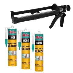 Akfix 1100E Silikon Seti 3 Adet + Silikon Tabancası