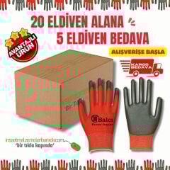 Kaliteli Kırmızı İş Eldiveni Koli (20 Çift + 5 Çift Hediye) | Lateks Kaplama