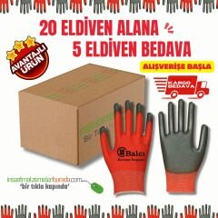Kaliteli Kırmızı İş Eldiveni Koli (20 Çift + 5 Çift Hediye) | Lateks Kaplama