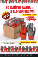 Kaliteli Kırmızı İş Eldiveni Koli (20 Çift + 5 Çift Hediye) | Lateks Kaplama