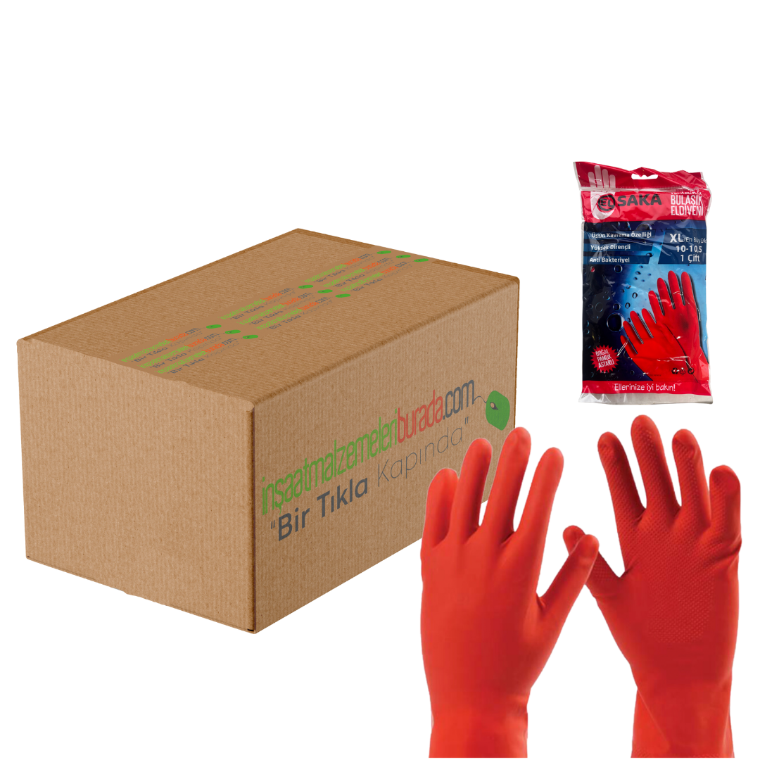 Kaliteli Kırmızı Bulaşık Eldiveni Koli (30 Çift + 5 Çift Hediye)