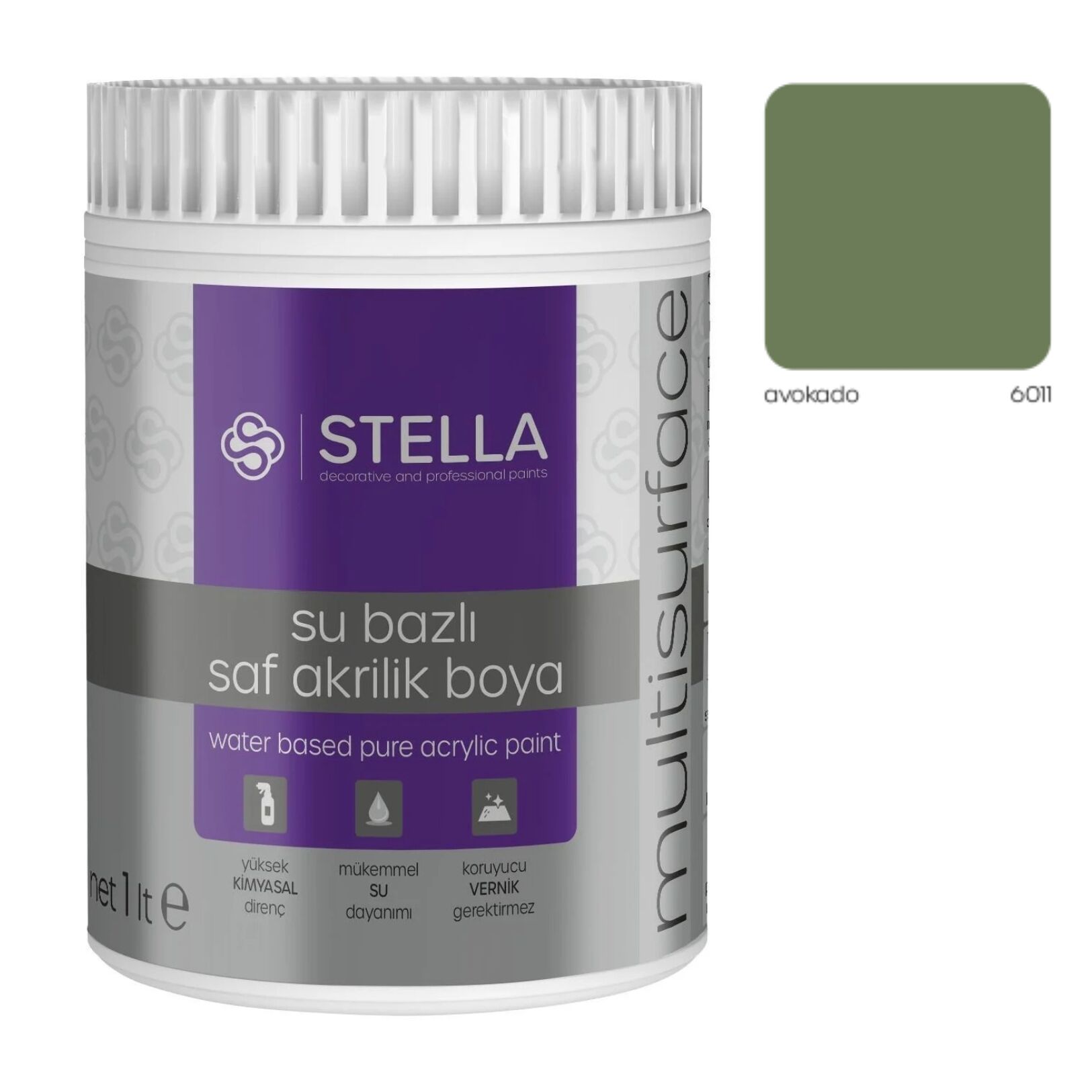 Stella Su Bazlı Saf Akrilik Boya (Avakado Ral-6011) - 1 Litre