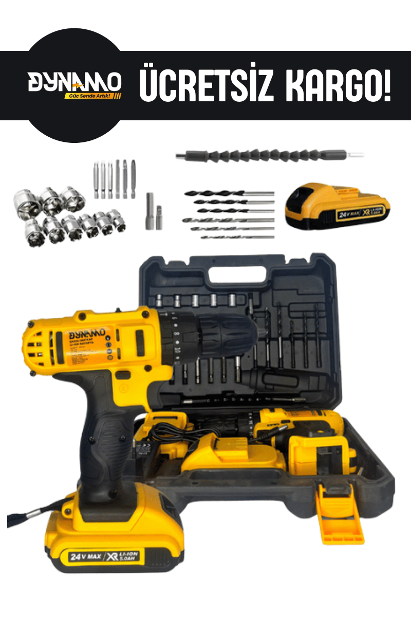 Dynamo 24W Şarjlı Matkap – 24 Parça Çantalı Set Hediyeli