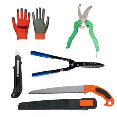 5li Budama Dal Kesme Seti(Bağ Makası,Çim Biçme makası,Kılıflı Testere, Maket Bıçağı , Eldiven)