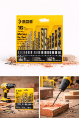 16 Parça Matkap Ucu Seti | Ahşap Metal Beton SGS Kombinasyon