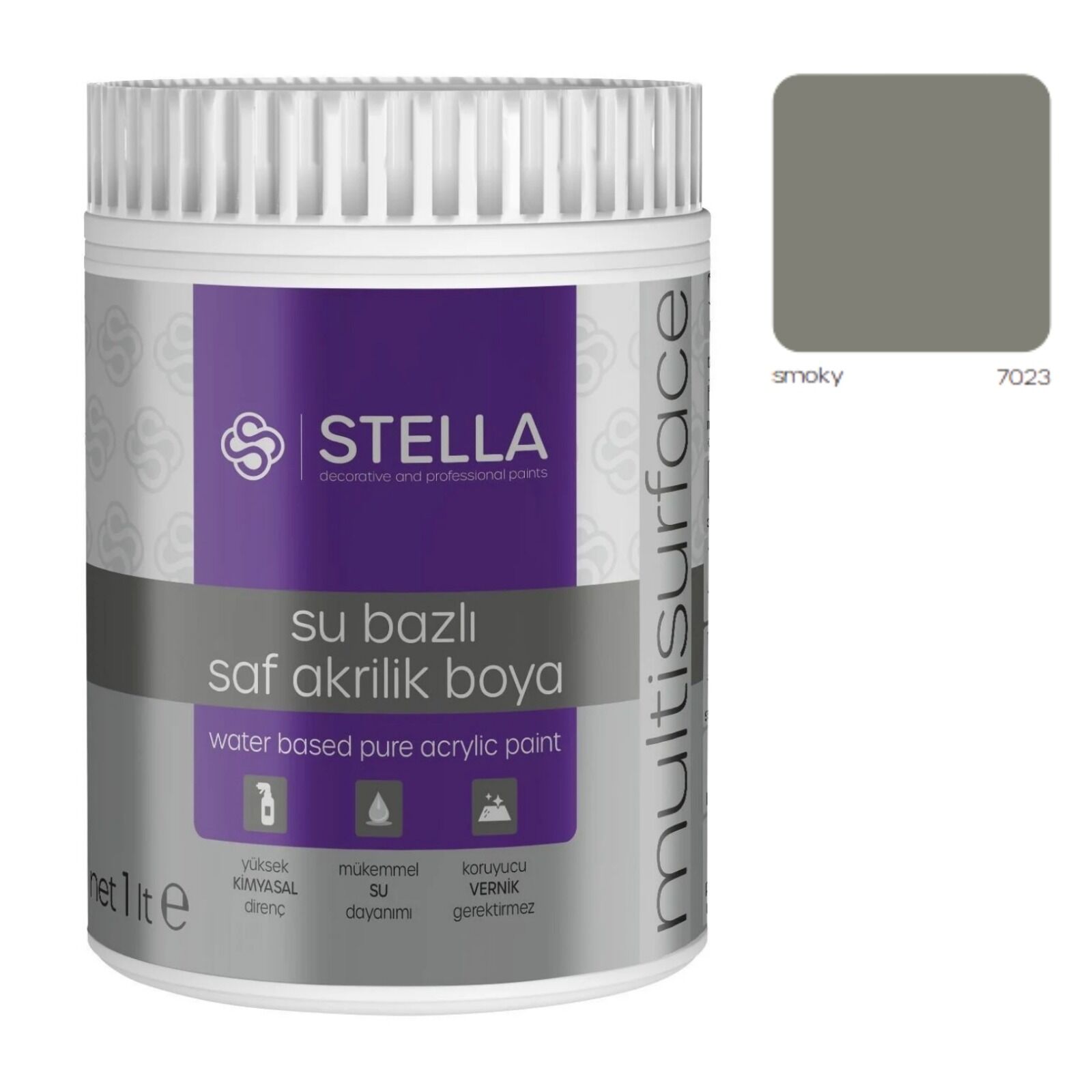 Stella Su Bazlı Saf Akrilik Boya (Smoky Ral-7023) - 1 Litre