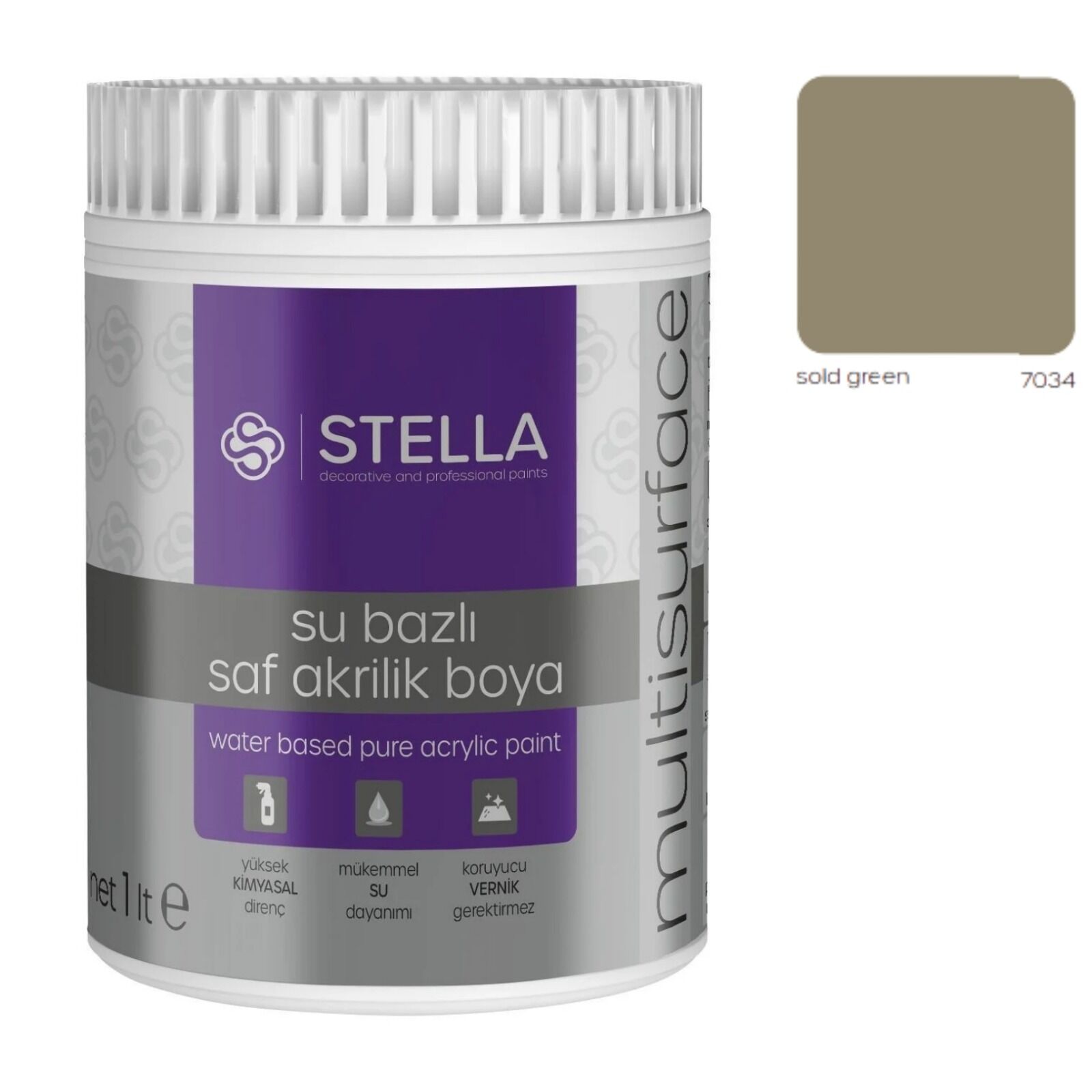 Stella Su Bazlı Saf Akrilik Boya (Sold Green Ral-7034) - 1 Litre