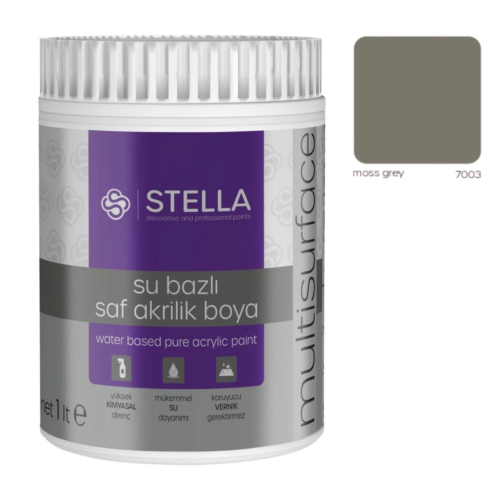 Stella Su Bazlı Saf Akrilik Boya (Moss Grey Ral-7003) - 1 Litre