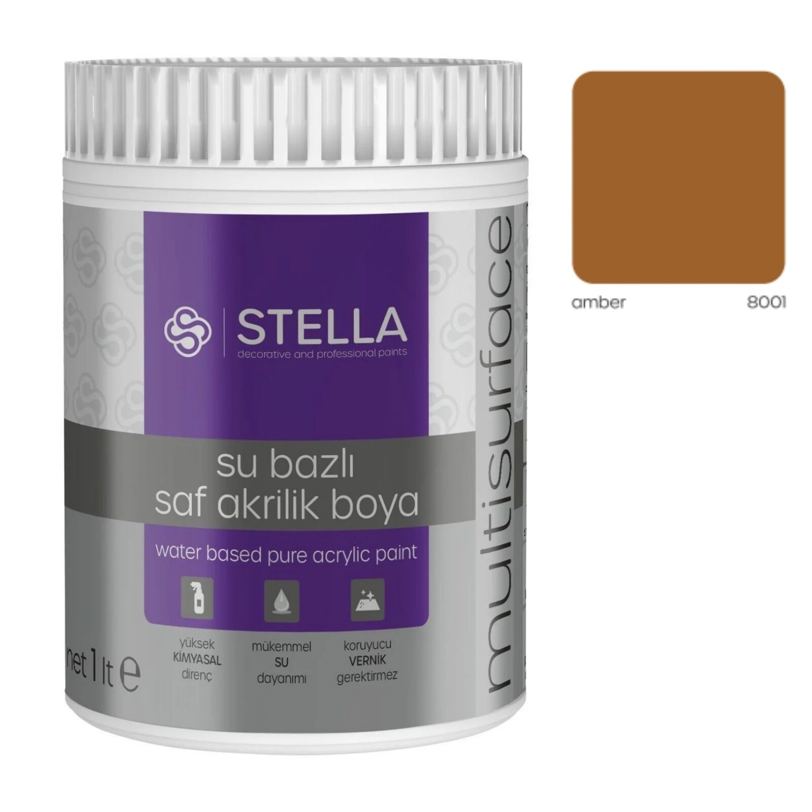Stella Su Bazlı Saf Akrilik Boya (Amber Ral-8001) - 1 Litre