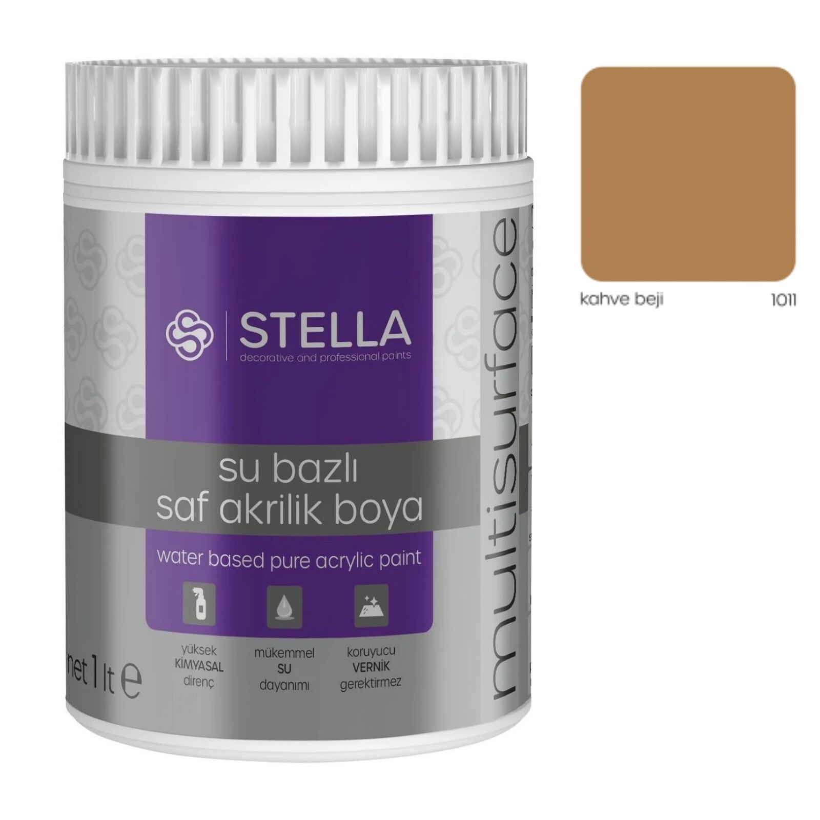 Stella Su Bazlı Saf Akrilik Boya (Kahve Beji Ral-1011) - 1 Litre