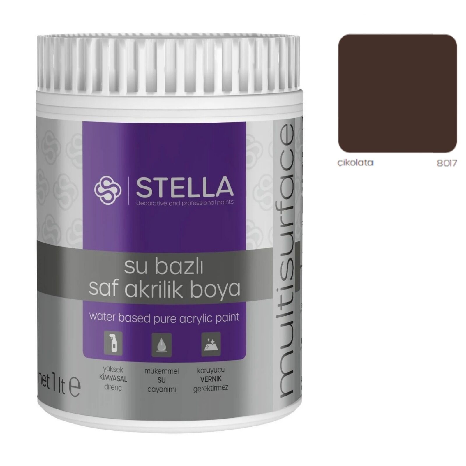 Stella Su Bazlı Saf Akrilik Boya (Çikolata Ral-8017) - 1 Litre